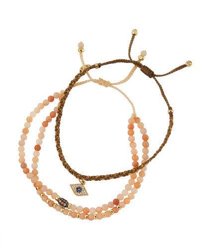 Crystal Beaded Evil Eye Bracelets, Set Of Two, Rose