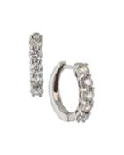18k White Gold Diamond Huggie Hoop Earrings,