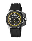 42mm Grande Men's Watch W/ Silicone Strap, Black/yellow