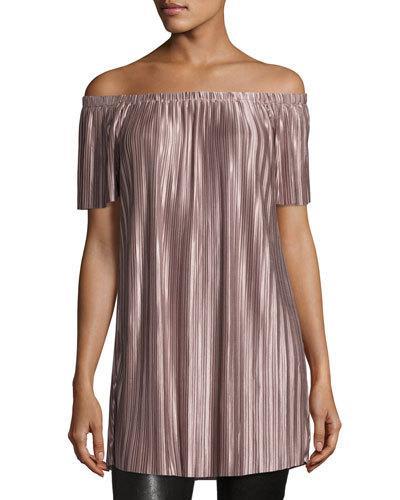 Off-the-shoulder Pleated Tunic,