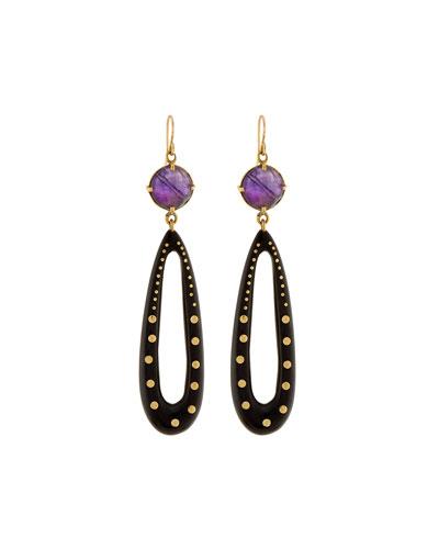 Shimo Amethyst & Dark Horn Teardrop Earrings