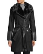 Asymmetric Zip-front Soft-shell Coat W/ Faux Fur Collar