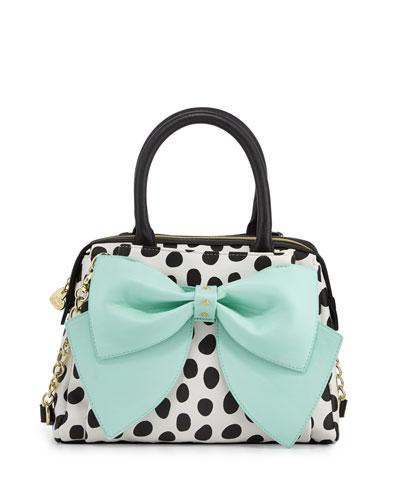 Ready Set Bow Dot-print Satchel Bag, Dot/teal
