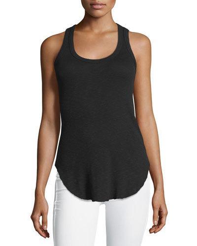 Ribbed Scoop-neck Cotton Tank Top, Black