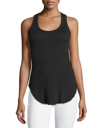 Ribbed Scoop-neck Cotton Tank Top, Black