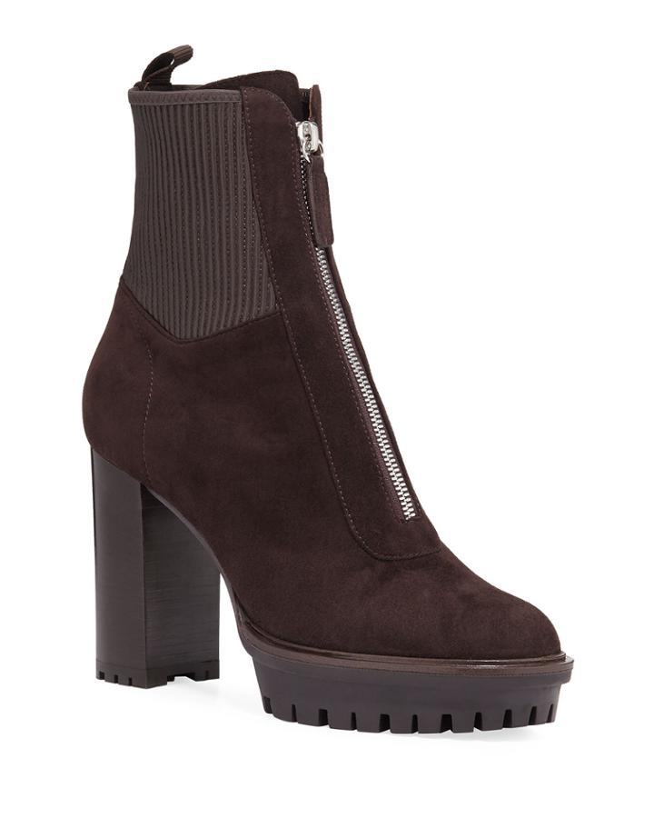 Suede Lug-sole Zip Booties