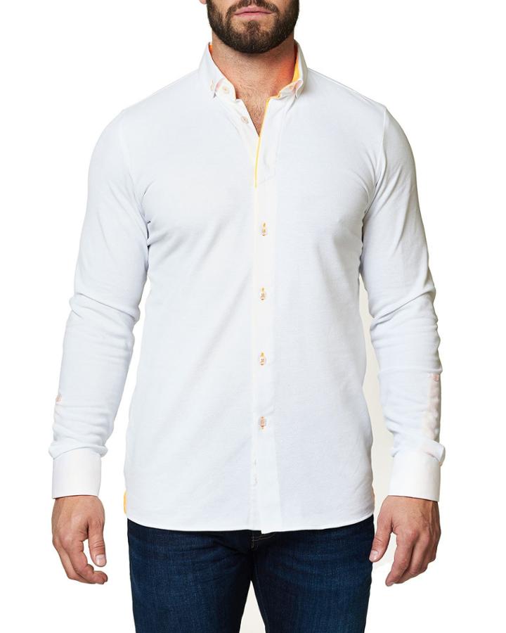 Men's Long-sleeve Polo Shirt With Fluorescent Piping