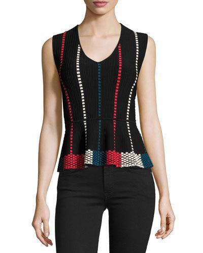 Colorblock Sweater-knit Peplum Top, Black Combo