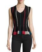 Colorblock Sweater-knit Peplum Top, Black Combo