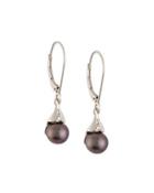 Black Freshwater Pearl & Diamond Drop Earrings