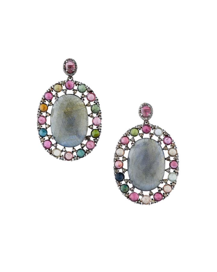 Tourmaline-framed Labradorite Drop Earrings