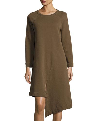 Asymmetric Long-sleeve Dress, Khaki
