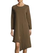 Asymmetric Long-sleeve Dress, Khaki