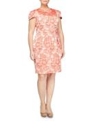 Rose-jacquard Cap-sleeve Dress, Coral, Women's
