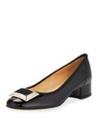 Derna Low-heel Buckle Patent Pumps, Blacks