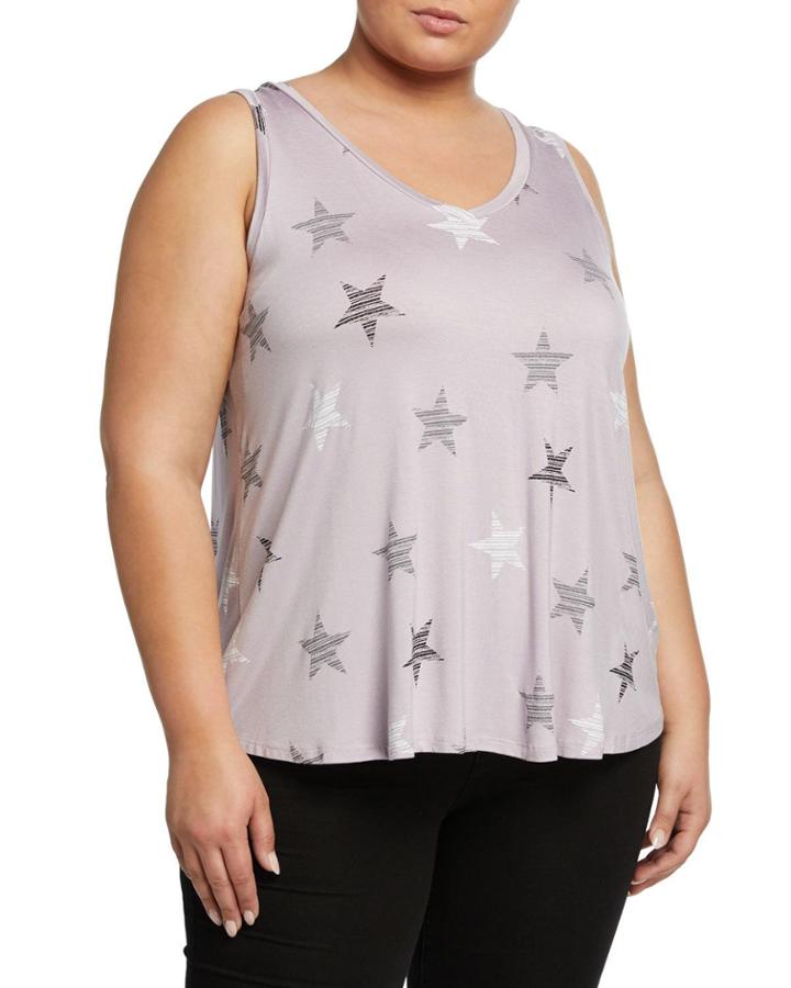Plus Size Star-print V-neck Tank With