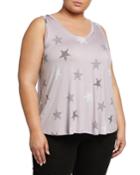 Plus Size Star-print V-neck Tank With
