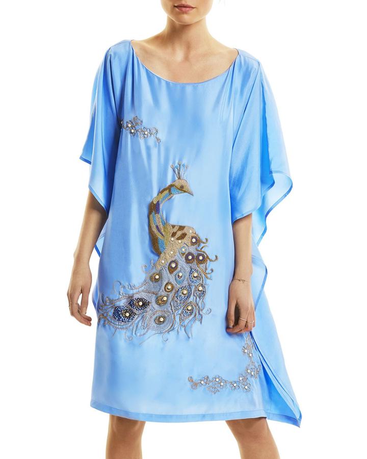 Chitra Silk Peacock Embroidered Kaftan