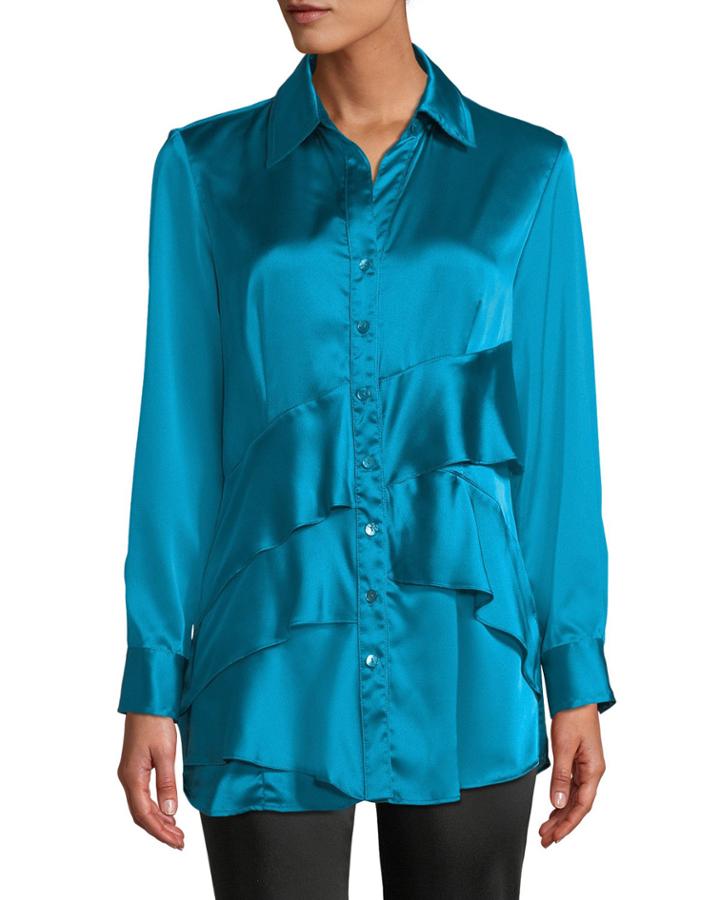 Jenna Long-sleeve Button-front Tiered Ruffle