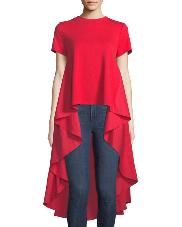 Solid Dress-back Crewneck Tee, Red