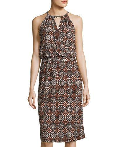 Graphic-print Midi Halter Dress