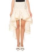 Flocked-dot Tiered-hem High-low