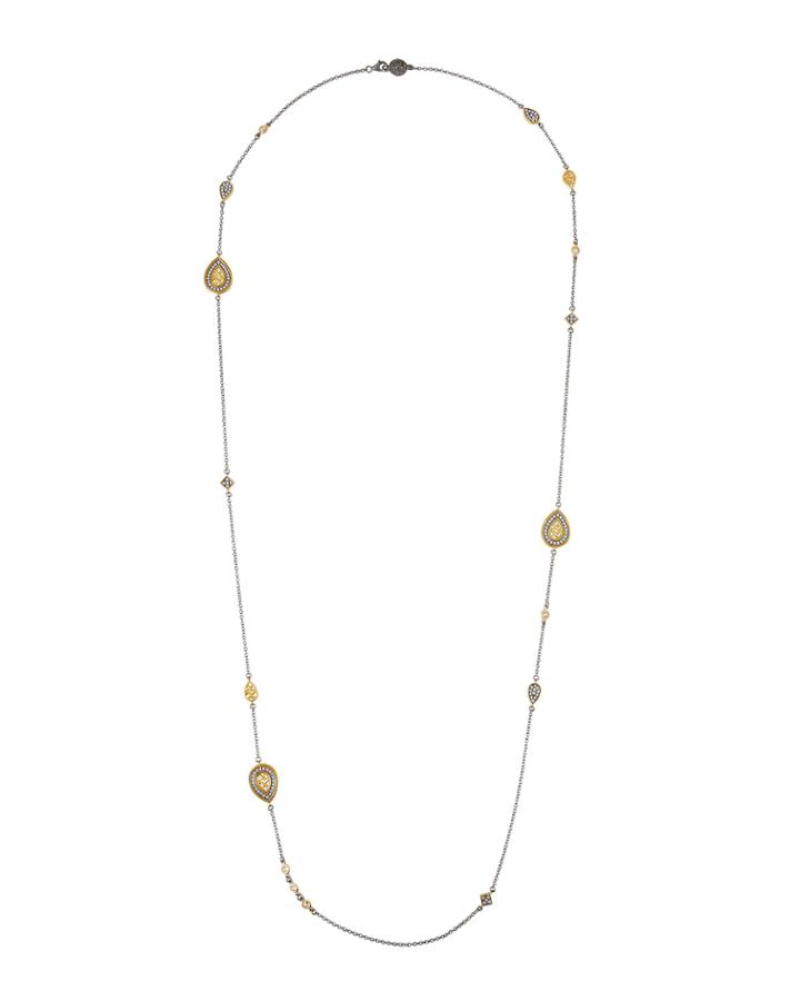 Lattice Motif Teardrop Trellis Station Wrap Necklace