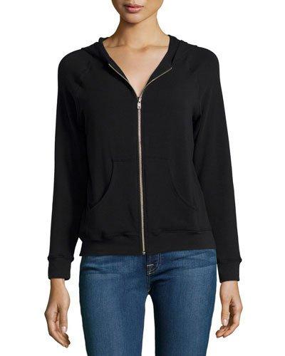 Hooded Zip-front Raglan Sweatshirt, Black