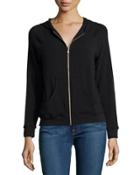 Hooded Zip-front Raglan Sweatshirt, Black