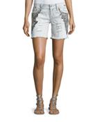 Embroidered Cutoff Denim Shorts,