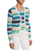 Button-front Micro Zigzag Cardigan