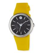 36mm Round Classic-dial Watch W/ Silicone Strap, Yellow/black