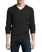 Cashmere V-neck Pullover Sweater, Charcoal