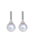 Elegant 14k White Gold Diamond Pearl-drop Earrings,