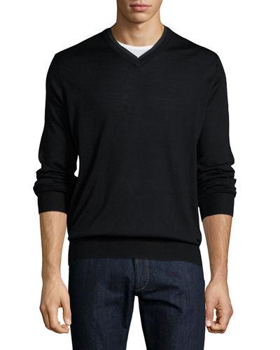 Contrast-trim V-neck