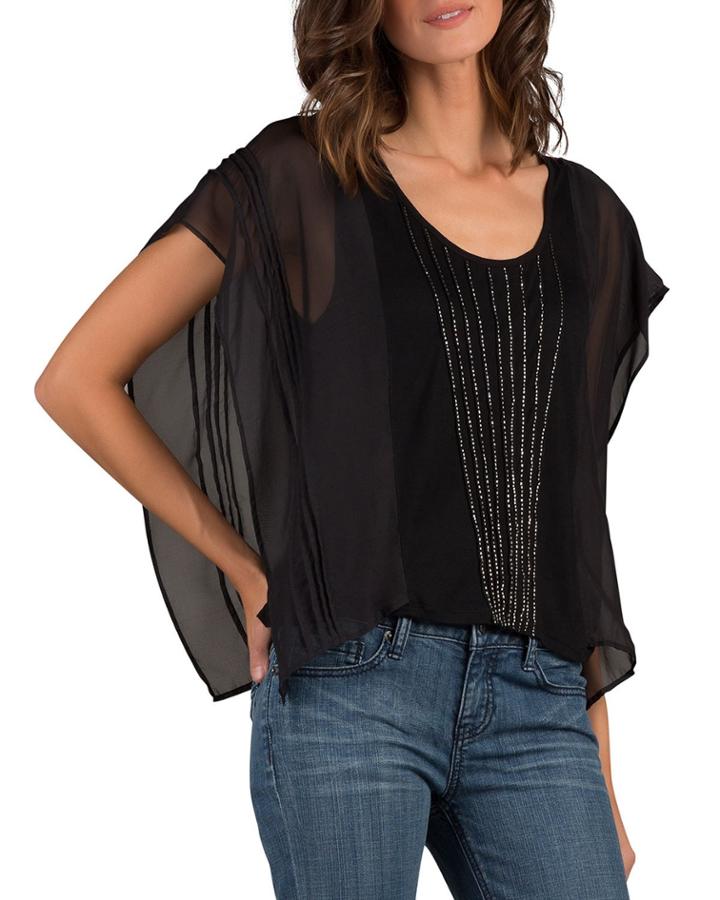 Daisy Beaded Sheer-sleeve Top
