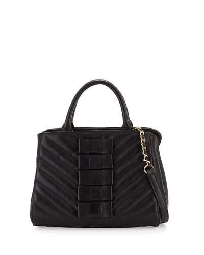 Black Tie Affair Quilted Bow Satchel Bag, Black