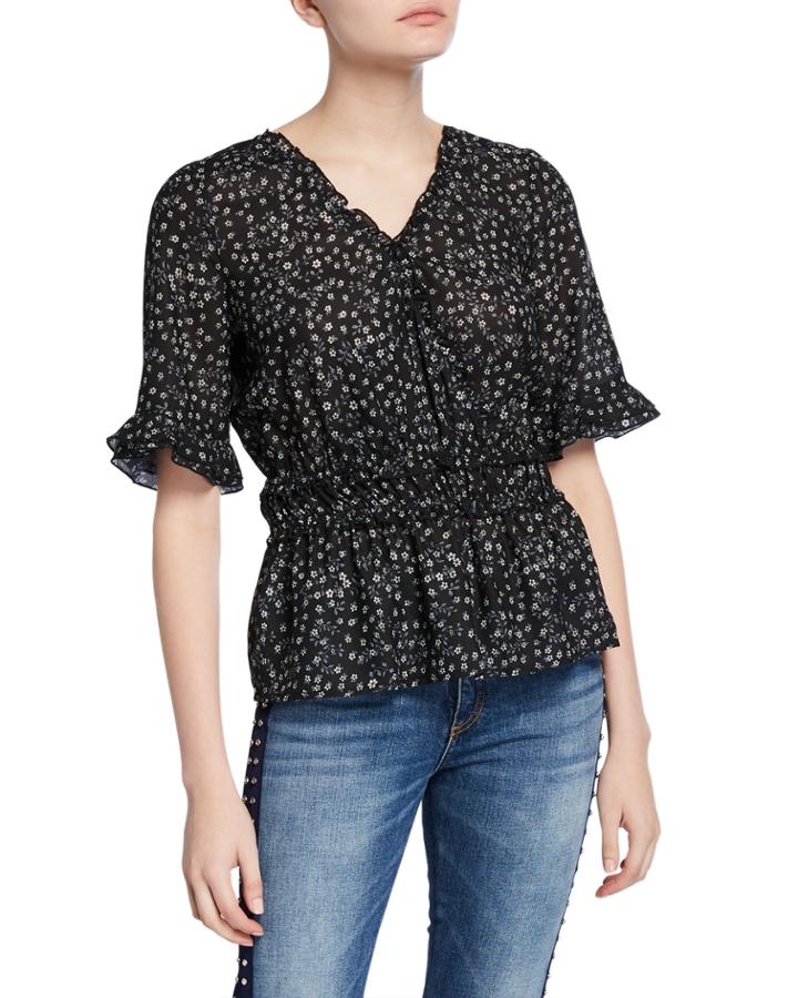 Floral Faux-wrap Peplum Top