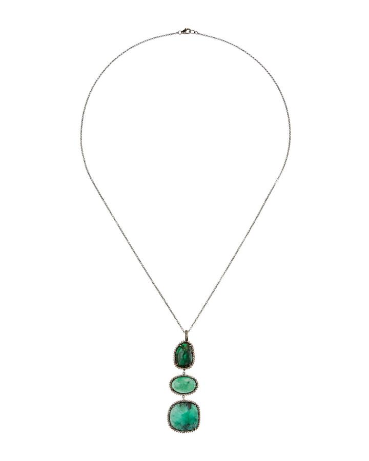 Emerald 3-drop Pendant Necklace With Diamonds