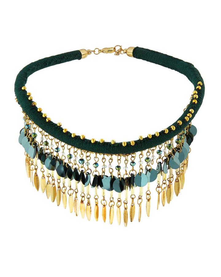 Green & Golden Drops Collar Necklace