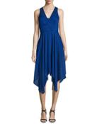 Sleeveless Chevron Chiffon Handkerchief Dress, Azure