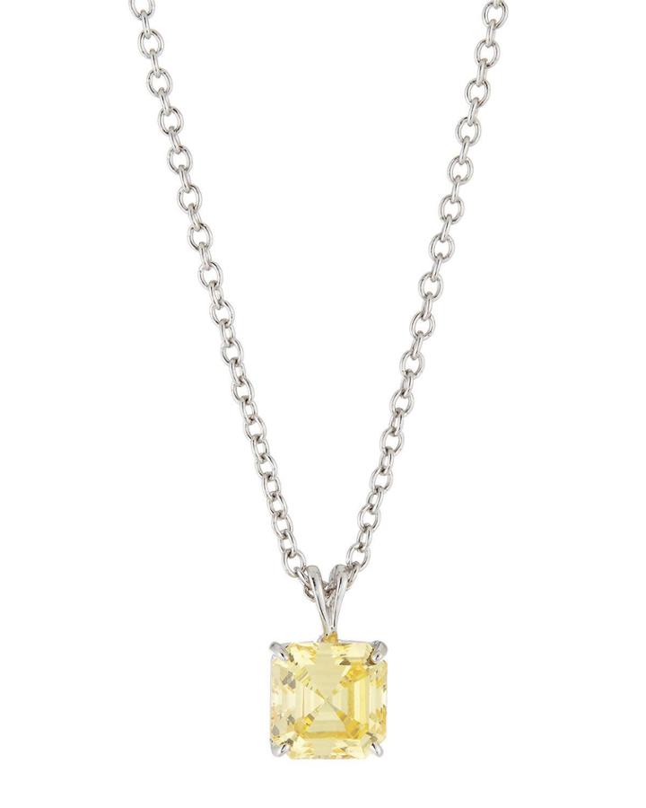 Cushion-cut Cz Pendant Necklace, Canary Yellow