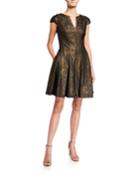 Bonded Lace Metallic Short-sleeve Dress
