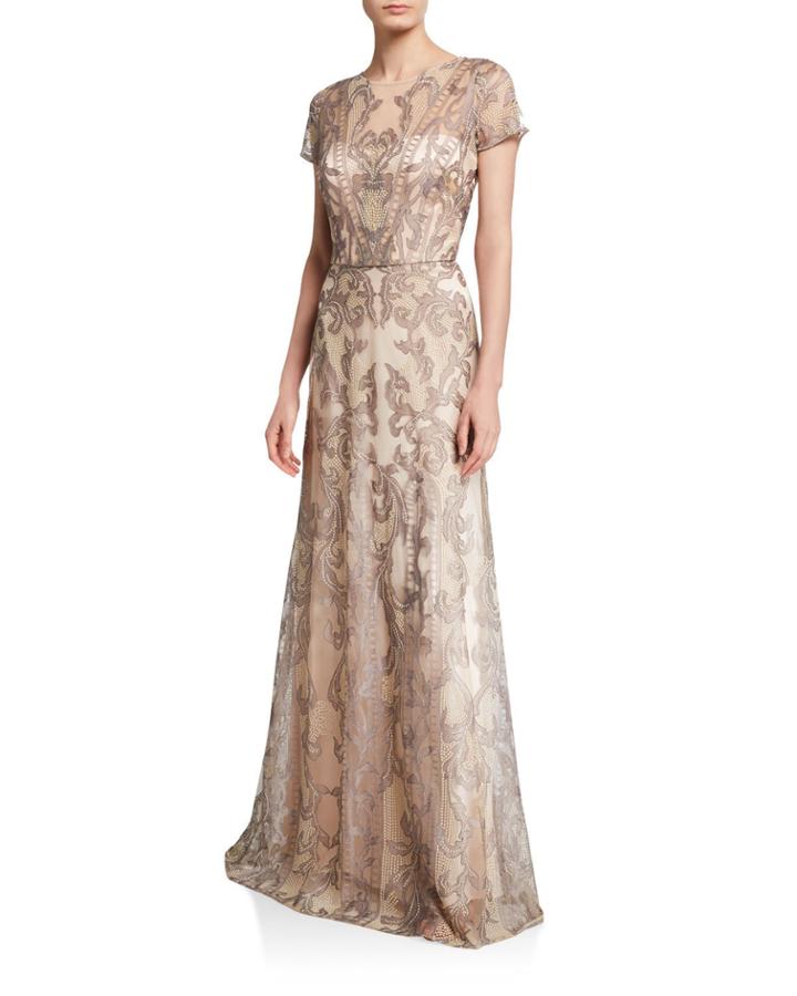 Chevron Embroidered Gown