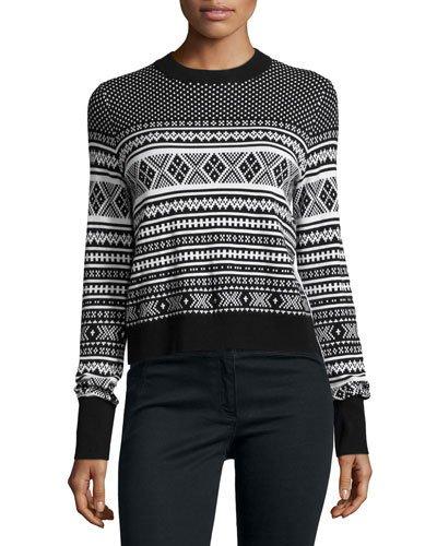 Mixed-media Pleat Back Sweater, Black/white