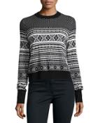 Mixed-media Pleat Back Sweater, Black/white