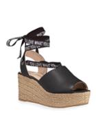 Kyle Ribbon Tie Leather Espadrille Wedge