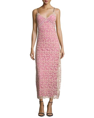 Sleeveless Lace Midi Dress, Nude/pink