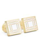Square Houndstooth-print Cuff Links, Gold/white