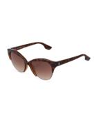 Modified Cat-eye Half-rim Acetate Sunglasses, Havana